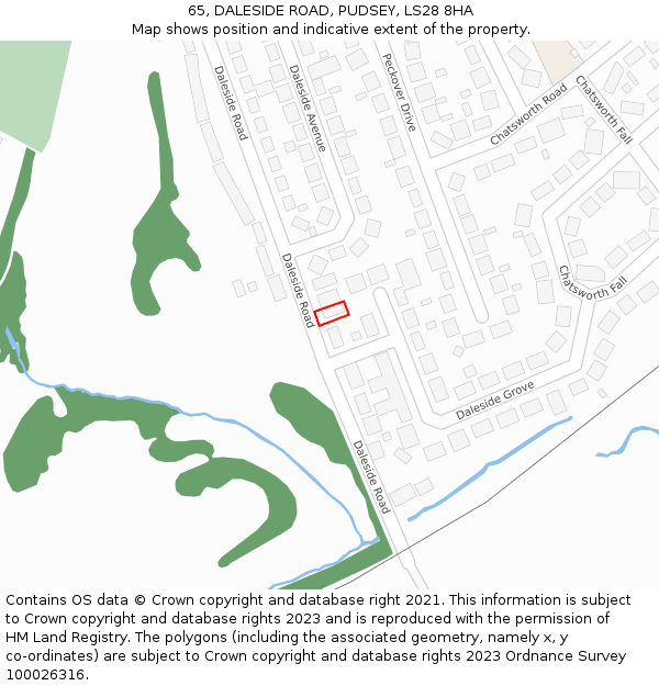 65, DALESIDE ROAD, PUDSEY, LS28 8HA: Location map and indicative extent of plot