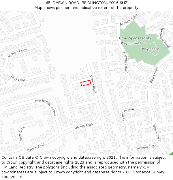 65, DARWIN ROAD, BRIDLINGTON, YO16 6HZ: Location map and indicative extent of plot