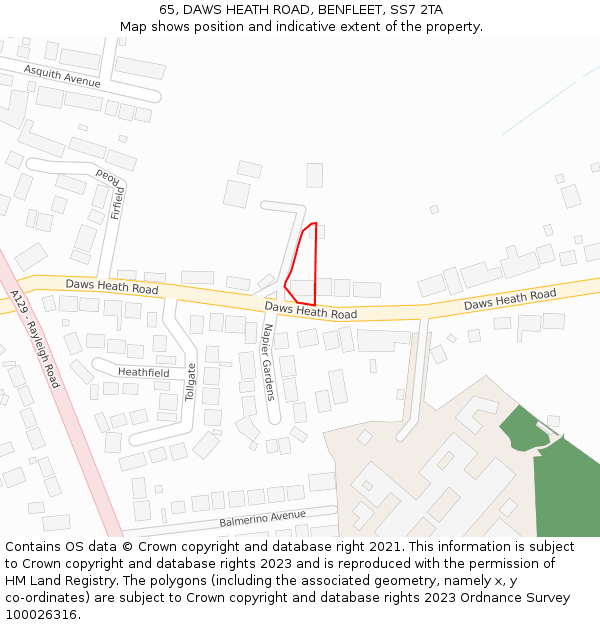 65, DAWS HEATH ROAD, BENFLEET, SS7 2TA: Location map and indicative extent of plot