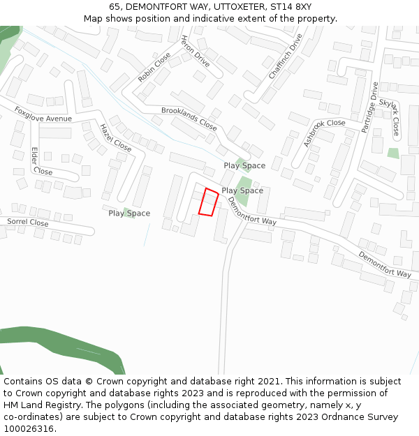 65, DEMONTFORT WAY, UTTOXETER, ST14 8XY: Location map and indicative extent of plot