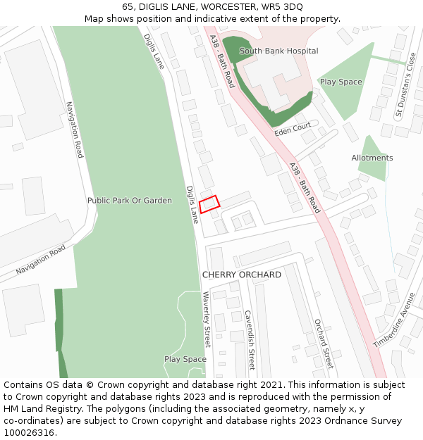 65, DIGLIS LANE, WORCESTER, WR5 3DQ: Location map and indicative extent of plot
