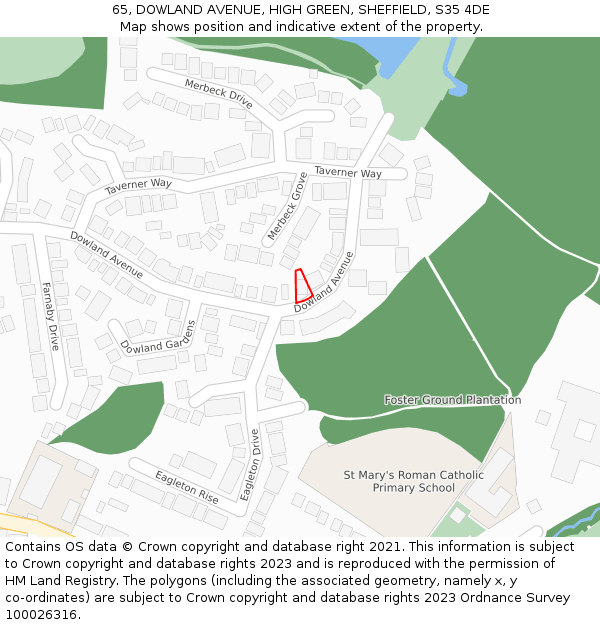 65, DOWLAND AVENUE, HIGH GREEN, SHEFFIELD, S35 4DE: Location map and indicative extent of plot