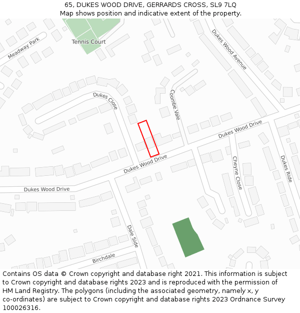 65, DUKES WOOD DRIVE, GERRARDS CROSS, SL9 7LQ: Location map and indicative extent of plot