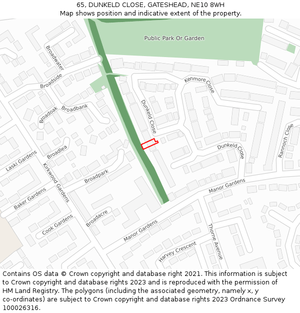 65, DUNKELD CLOSE, GATESHEAD, NE10 8WH: Location map and indicative extent of plot