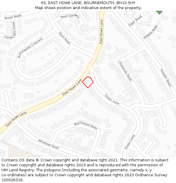 65, EAST HOWE LANE, BOURNEMOUTH, BH10 5HY: Location map and indicative extent of plot