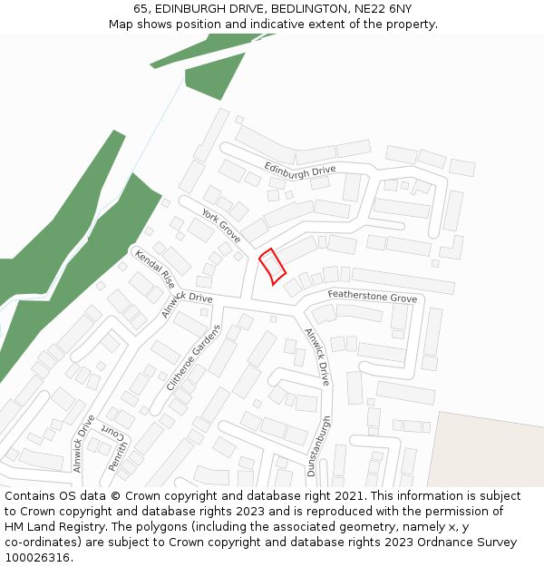 65, EDINBURGH DRIVE, BEDLINGTON, NE22 6NY: Location map and indicative extent of plot