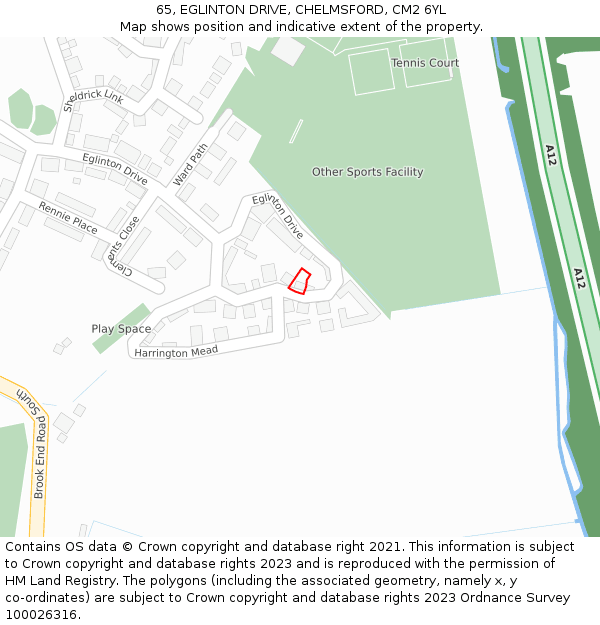 65, EGLINTON DRIVE, CHELMSFORD, CM2 6YL: Location map and indicative extent of plot