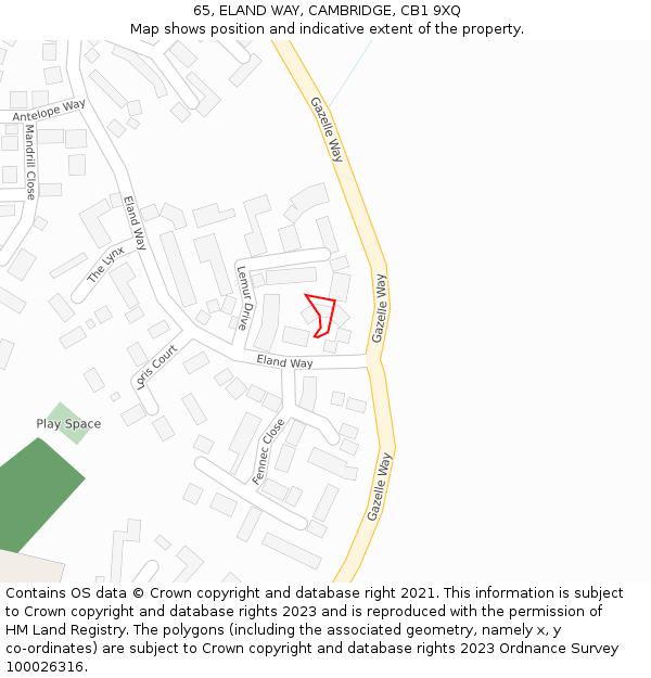 65, ELAND WAY, CAMBRIDGE, CB1 9XQ: Location map and indicative extent of plot