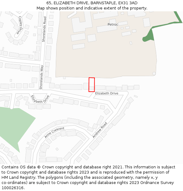 65, ELIZABETH DRIVE, BARNSTAPLE, EX31 3AD: Location map and indicative extent of plot