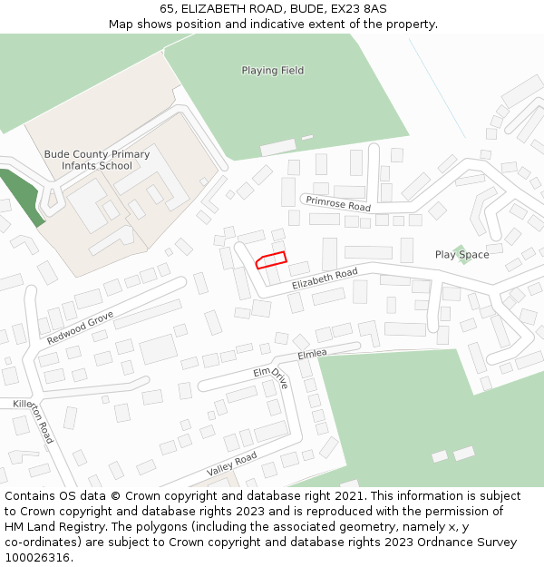 65, ELIZABETH ROAD, BUDE, EX23 8AS: Location map and indicative extent of plot