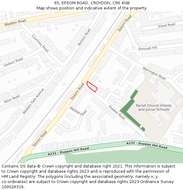 65, EPSOM ROAD, CROYDON, CR0 4NB: Location map and indicative extent of plot