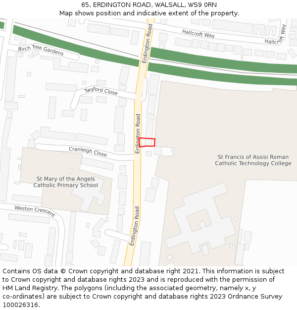65, ERDINGTON ROAD, WALSALL, WS9 0RN: Location map and indicative extent of plot