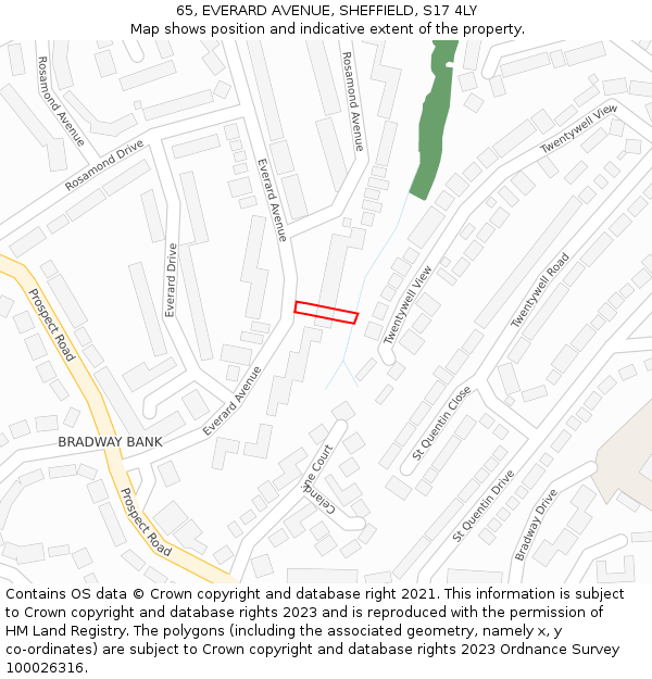 65, EVERARD AVENUE, SHEFFIELD, S17 4LY: Location map and indicative extent of plot