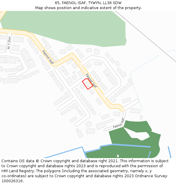 65, FAENOL ISAF, TYWYN, LL36 0DW: Location map and indicative extent of plot