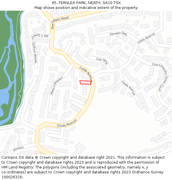 65, FERNLEA PARK, NEATH, SA10 7SX: Location map and indicative extent of plot