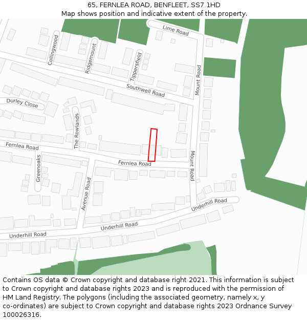 65, FERNLEA ROAD, BENFLEET, SS7 1HD: Location map and indicative extent of plot