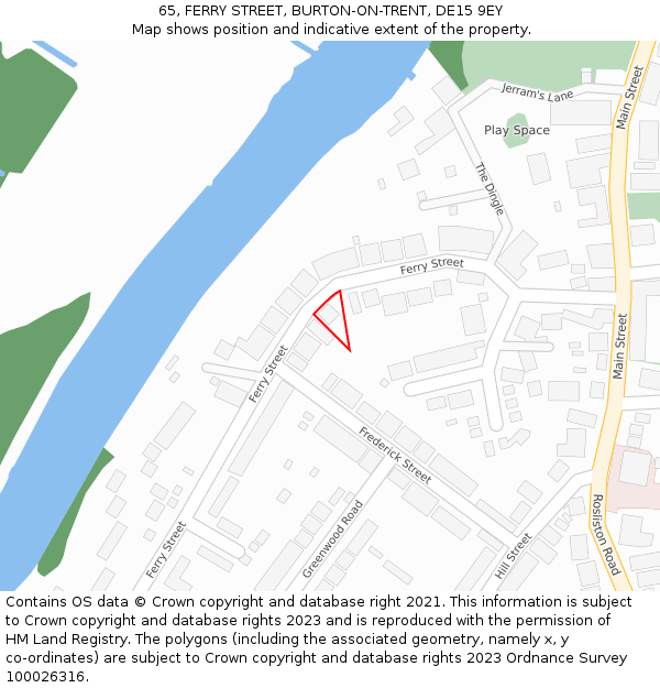 65, FERRY STREET, BURTON-ON-TRENT, DE15 9EY: Location map and indicative extent of plot