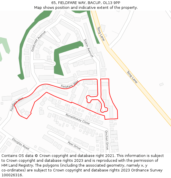 65, FIELDFARE WAY, BACUP, OL13 9PP: Location map and indicative extent of plot