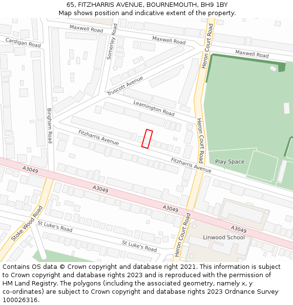 65, FITZHARRIS AVENUE, BOURNEMOUTH, BH9 1BY: Location map and indicative extent of plot