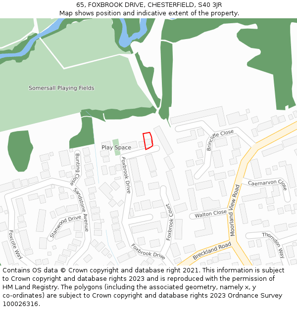 65, FOXBROOK DRIVE, CHESTERFIELD, S40 3JR: Location map and indicative extent of plot