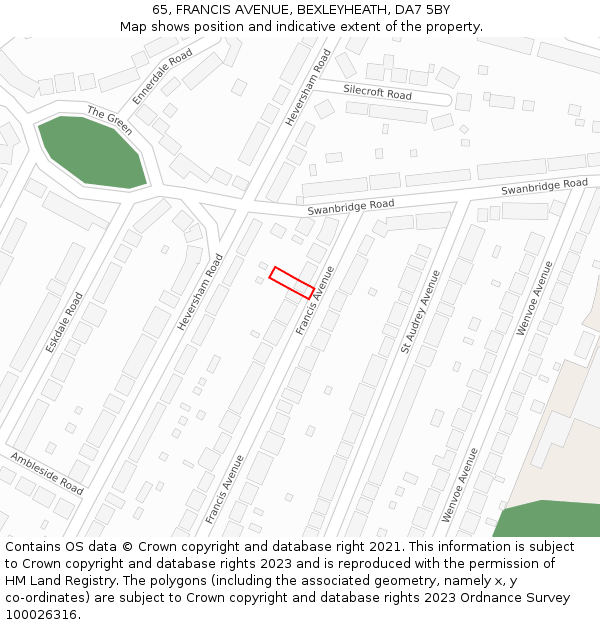 65, FRANCIS AVENUE, BEXLEYHEATH, DA7 5BY: Location map and indicative extent of plot