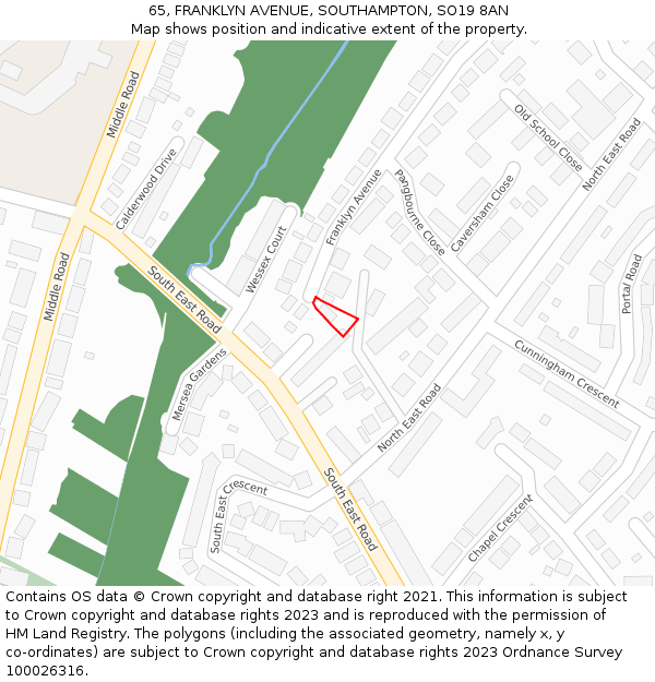 65, FRANKLYN AVENUE, SOUTHAMPTON, SO19 8AN: Location map and indicative extent of plot