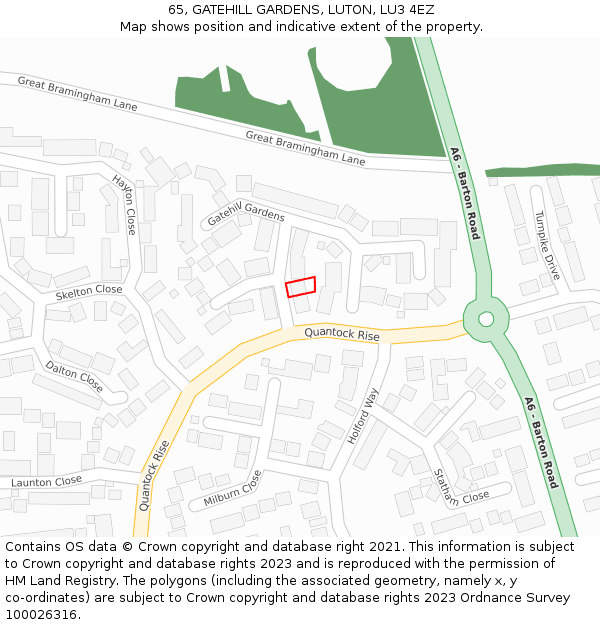 65, GATEHILL GARDENS, LUTON, LU3 4EZ: Location map and indicative extent of plot