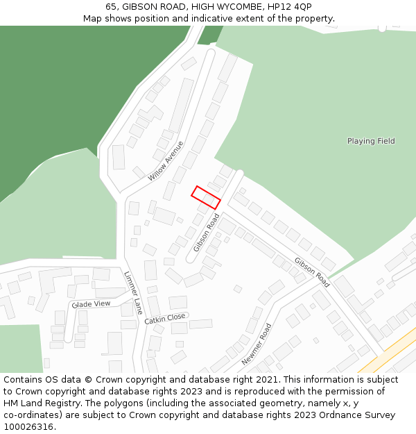 65, GIBSON ROAD, HIGH WYCOMBE, HP12 4QP: Location map and indicative extent of plot