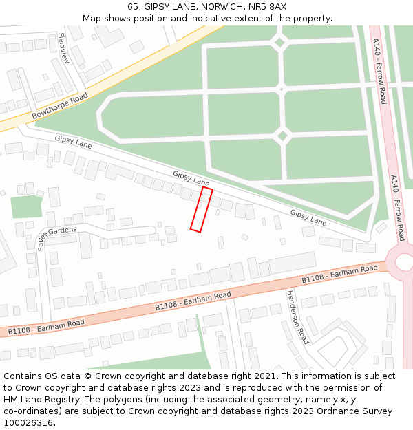 65, GIPSY LANE, NORWICH, NR5 8AX: Location map and indicative extent of plot