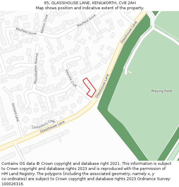 65, GLASSHOUSE LANE, KENILWORTH, CV8 2AH: Location map and indicative extent of plot