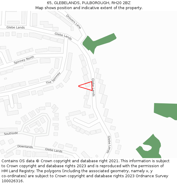 65, GLEBELANDS, PULBOROUGH, RH20 2BZ: Location map and indicative extent of plot