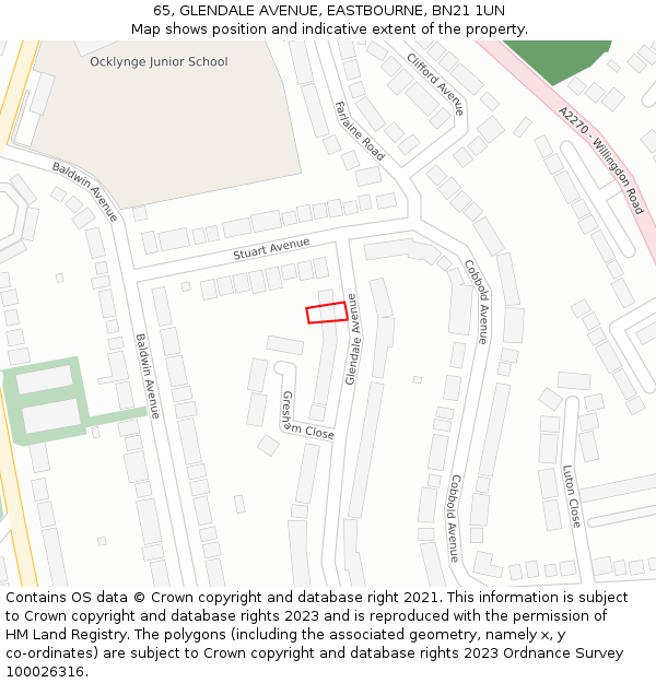 65, GLENDALE AVENUE, EASTBOURNE, BN21 1UN: Location map and indicative extent of plot