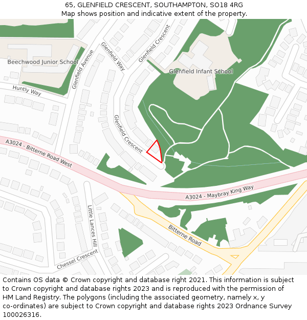 65, GLENFIELD CRESCENT, SOUTHAMPTON, SO18 4RG: Location map and indicative extent of plot