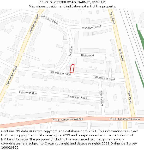 65, GLOUCESTER ROAD, BARNET, EN5 1LZ: Location map and indicative extent of plot