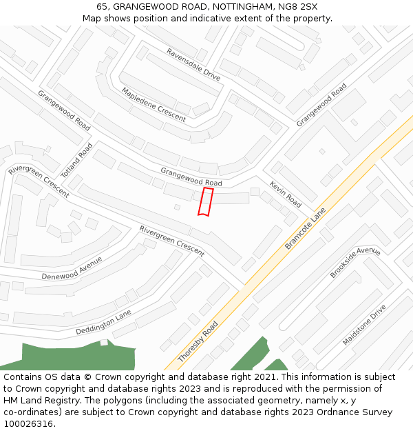 65, GRANGEWOOD ROAD, NOTTINGHAM, NG8 2SX: Location map and indicative extent of plot