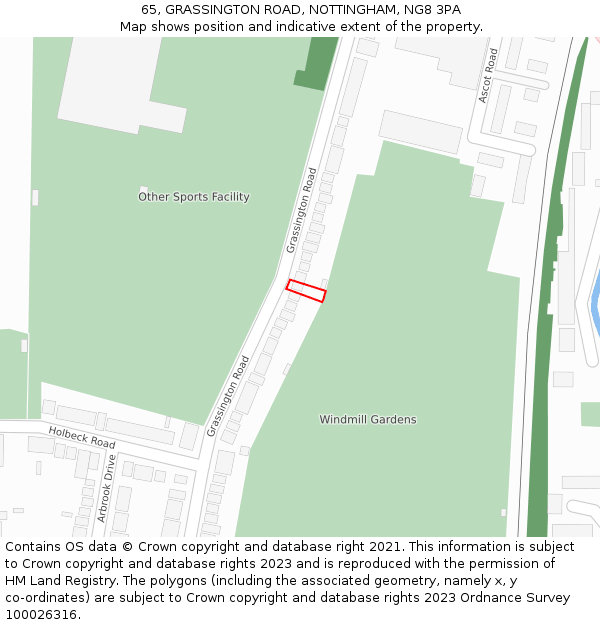 65, GRASSINGTON ROAD, NOTTINGHAM, NG8 3PA: Location map and indicative extent of plot