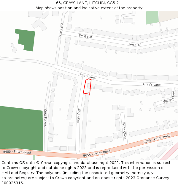 65, GRAYS LANE, HITCHIN, SG5 2HJ: Location map and indicative extent of plot