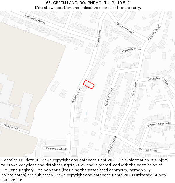 65, GREEN LANE, BOURNEMOUTH, BH10 5LE: Location map and indicative extent of plot