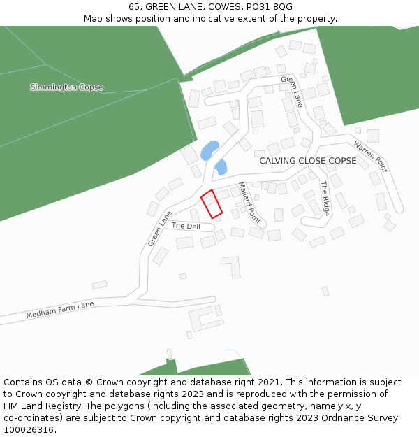 65, GREEN LANE, COWES, PO31 8QG: Location map and indicative extent of plot