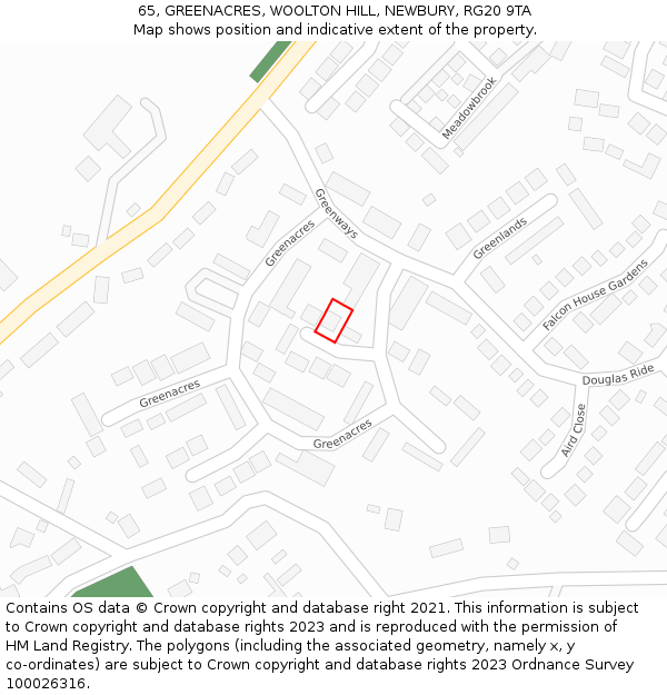 65, GREENACRES, WOOLTON HILL, NEWBURY, RG20 9TA: Location map and indicative extent of plot