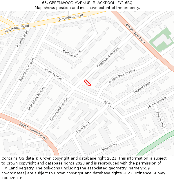 65, GREENWOOD AVENUE, BLACKPOOL, FY1 6RQ: Location map and indicative extent of plot