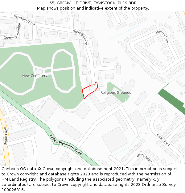 65, GRENVILLE DRIVE, TAVISTOCK, PL19 8DP: Location map and indicative extent of plot