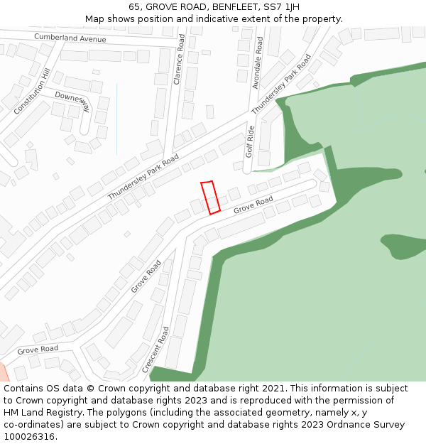 65, GROVE ROAD, BENFLEET, SS7 1JH: Location map and indicative extent of plot