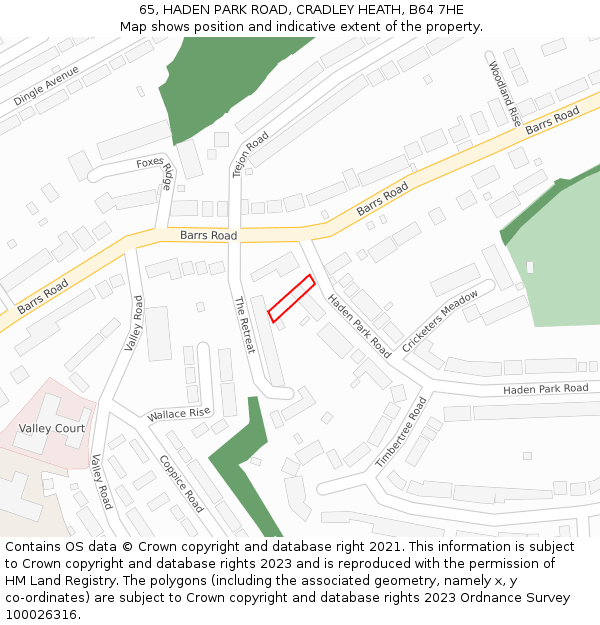65, HADEN PARK ROAD, CRADLEY HEATH, B64 7HE: Location map and indicative extent of plot