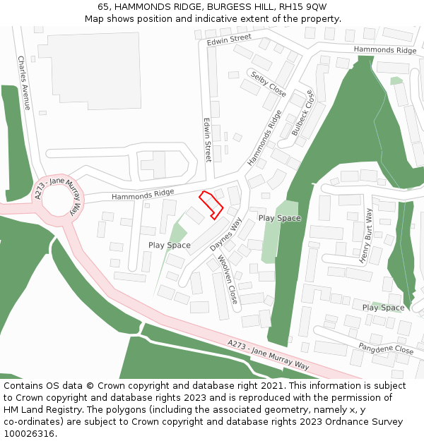 65, HAMMONDS RIDGE, BURGESS HILL, RH15 9QW: Location map and indicative extent of plot