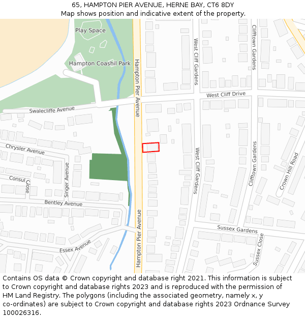 65, HAMPTON PIER AVENUE, HERNE BAY, CT6 8DY: Location map and indicative extent of plot