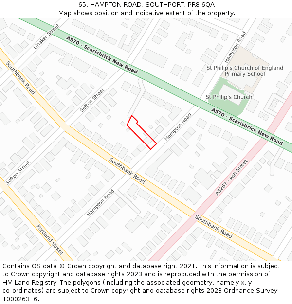 65, HAMPTON ROAD, SOUTHPORT, PR8 6QA: Location map and indicative extent of plot