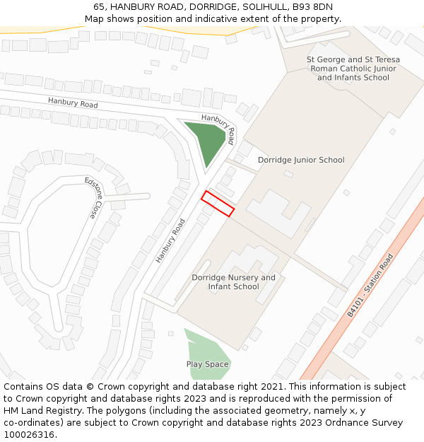 65, HANBURY ROAD, DORRIDGE, SOLIHULL, B93 8DN: Location map and indicative extent of plot