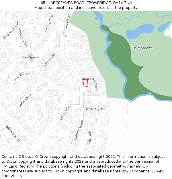 65, HARGREAVES ROAD, TROWBRIDGE, BA14 7UH: Location map and indicative extent of plot