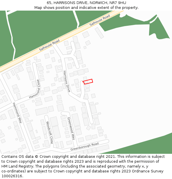 65, HARRISONS DRIVE, NORWICH, NR7 9HU: Location map and indicative extent of plot